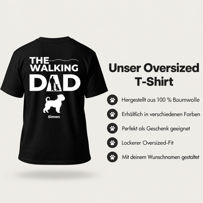 Schwarzes Oversized-T-Shirt aus 100 % Baumwolle mit dem Schriftzug "The Walking Dad" und einem Hundemotiv.