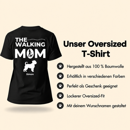Schwarzes Oversized-T-Shirt aus 100 % Baumwolle, mit personalisierbarem Text und Hundemotiv.