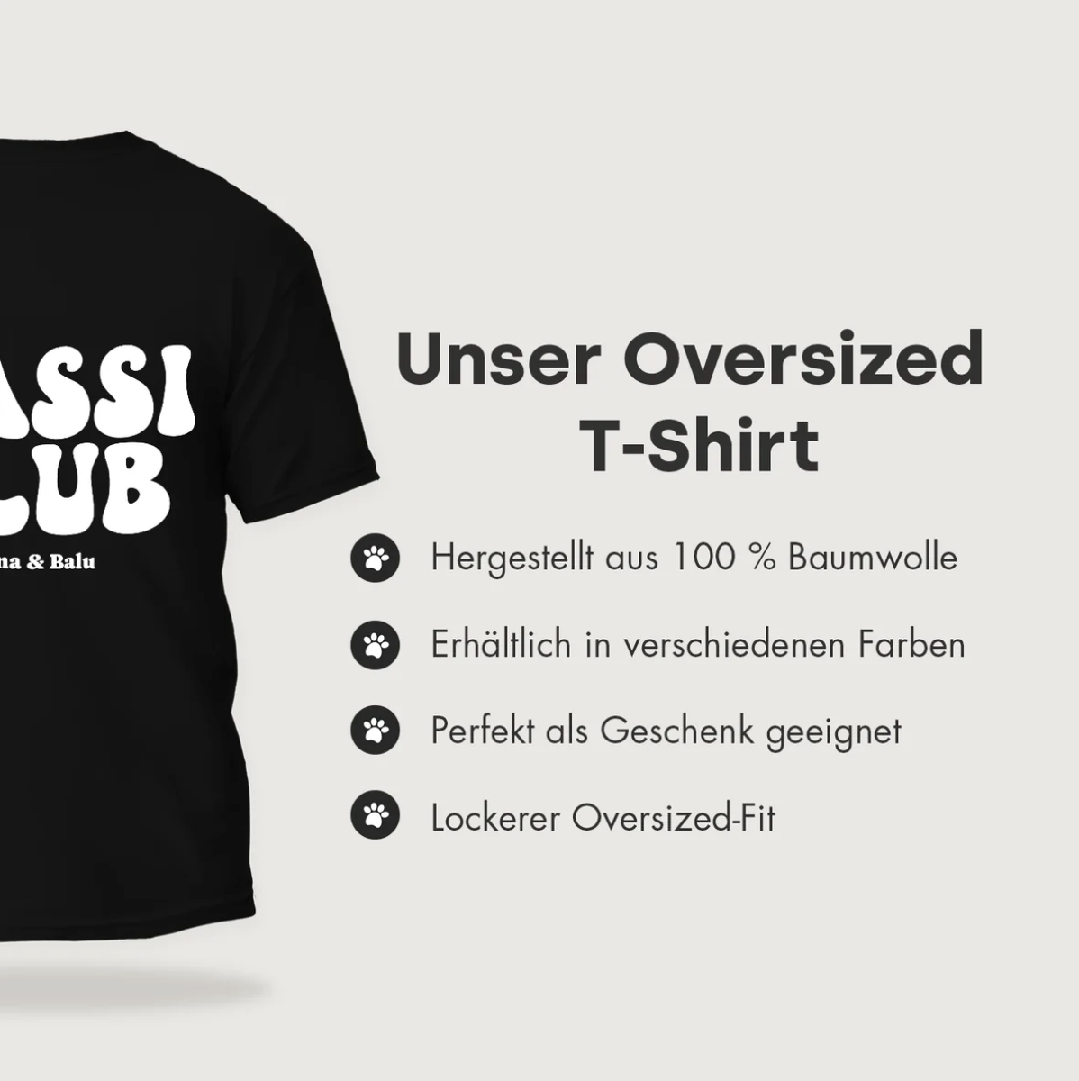 Schwarzes Oversized-T-Shirt aus 100 % Baumwolle mit Aufdruck "Gassi Club".