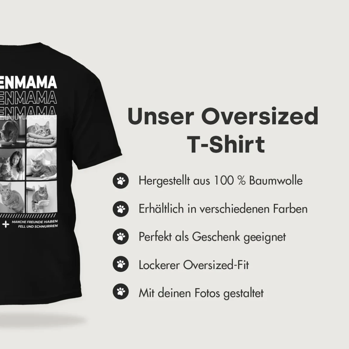 Schwarzes, personalisiertes T-Shirt mit Aufdruck "Cat Mom", aus 100% Baumwolle, lockerer Oversized-Fit.