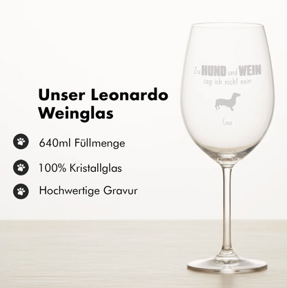Personalisiertes Weinglas aus Kristallglas mit Gravur, 640ml Füllmenge, auf hellen Untergrund.