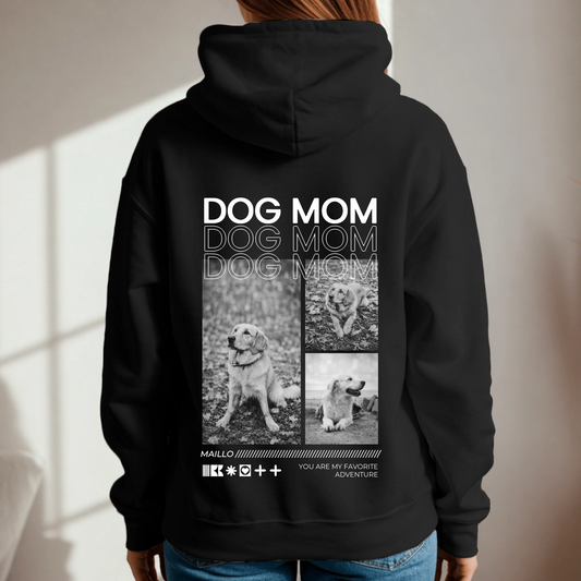 Hoodie Dog Mom – echtes aktuelles Teeinblue-Original Rückenansicht Fotocollage Maillo